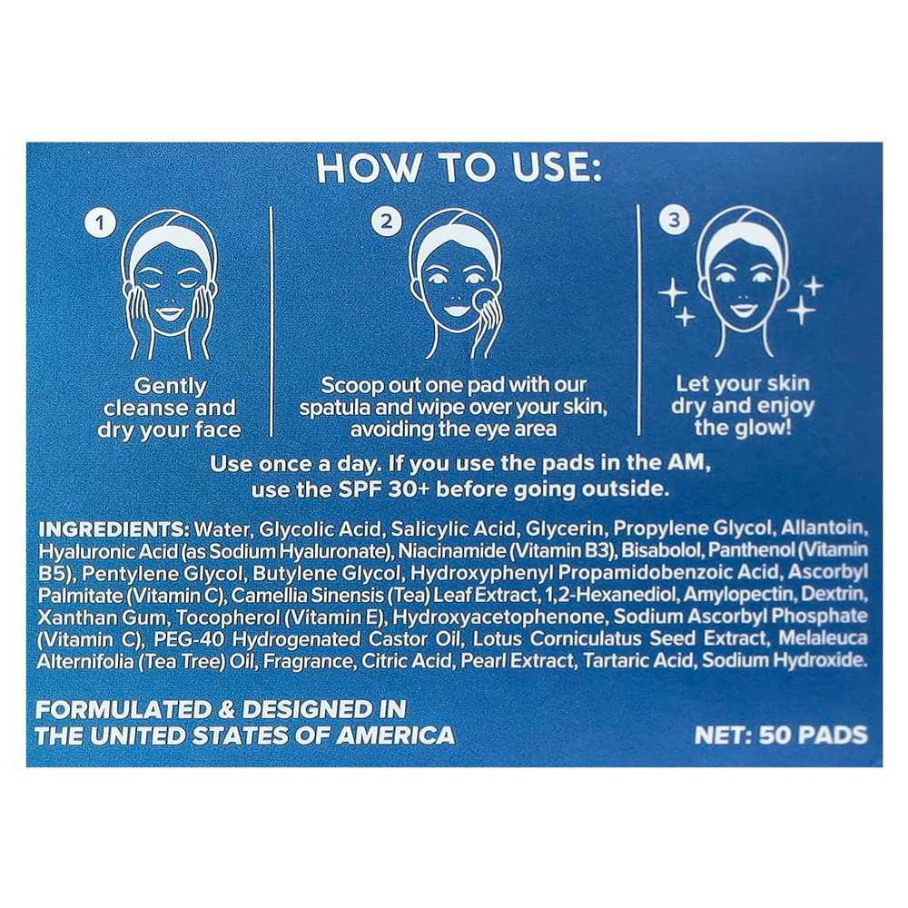 Maree, Ежедневные отшелушивающие салфетки, гликолевая кислота и витамины B3, B5, E, персик, 50 подушечек