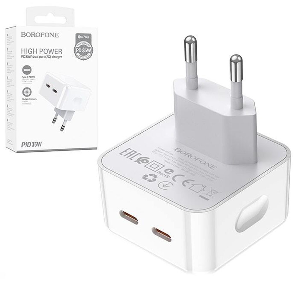 Сетевой адаптер питания BOROFONE BA76A PD 35W (белый)