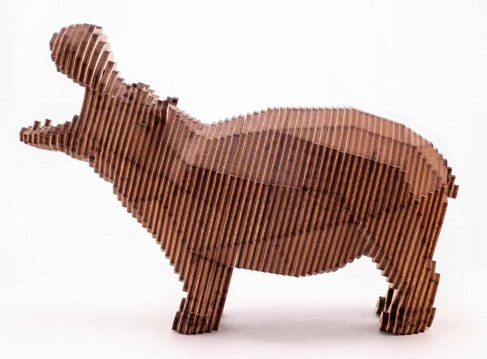 Деревянный конструктор UNIWOOD Бегемот с набором карандашей