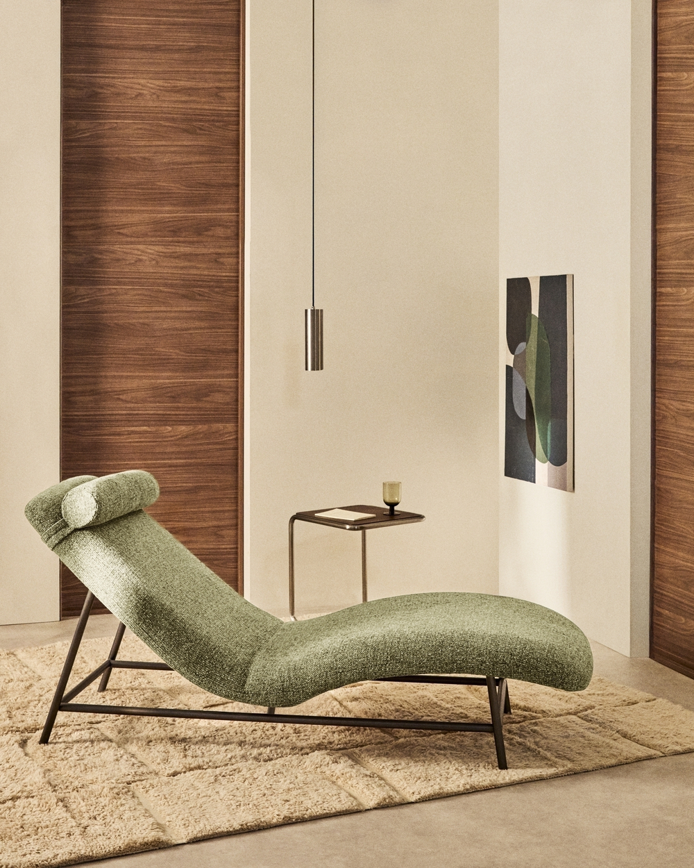 Кушетка Osla из зеленого шенилла с ножками из матовой нержавеющей стали, 175 см