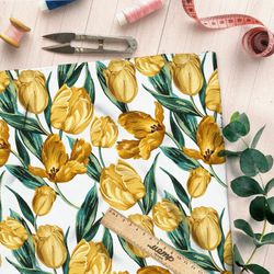 Ткань поплин акварельные желтые тюльпаны