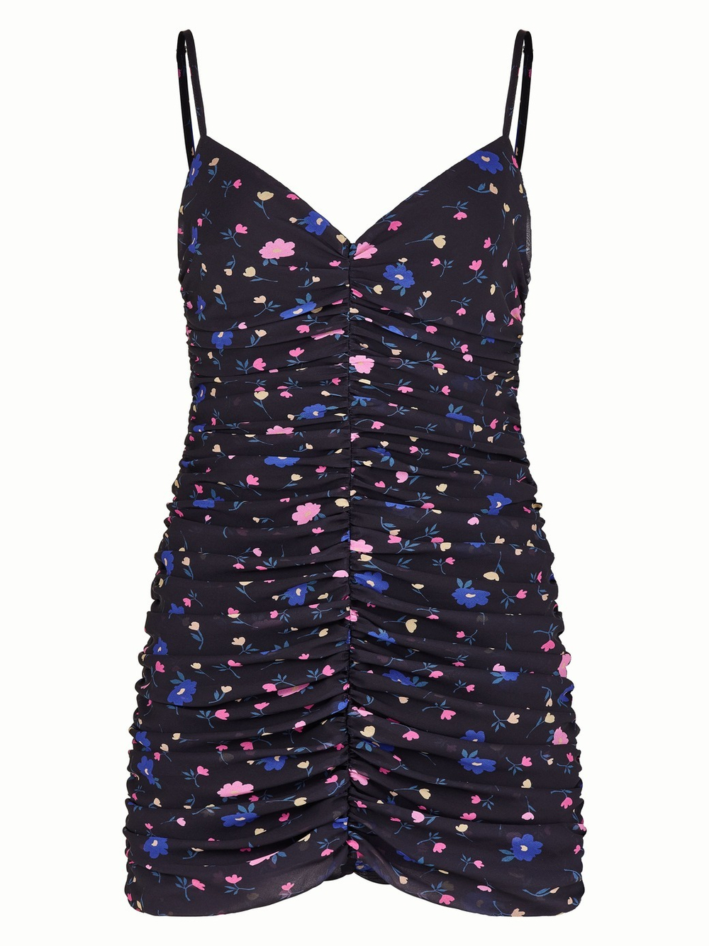 Платье мини с драпировкой и цветочным принтом, черный