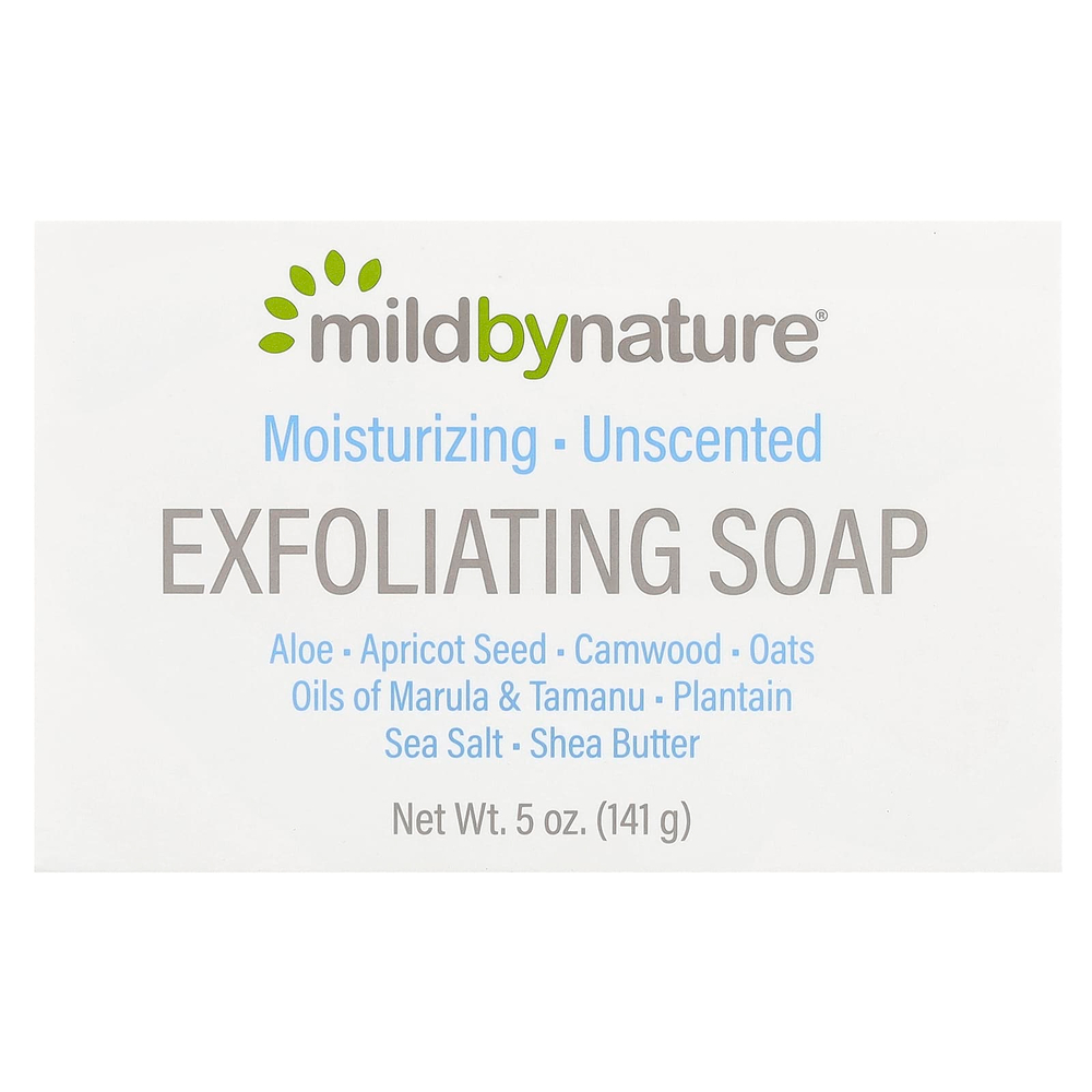 Mild By Nature, отшелушивающее мыло, с маслами марулы, таману и ши, без запаха, 141 г