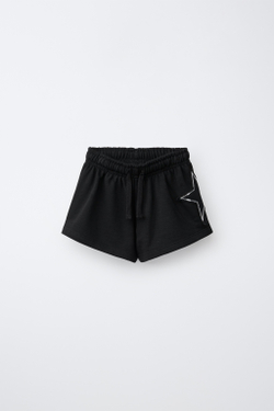 ZARA ШОРТЫ С НОМЕРОМ И ПАЙЕТКАМИ, ЧЕРНЫЙ