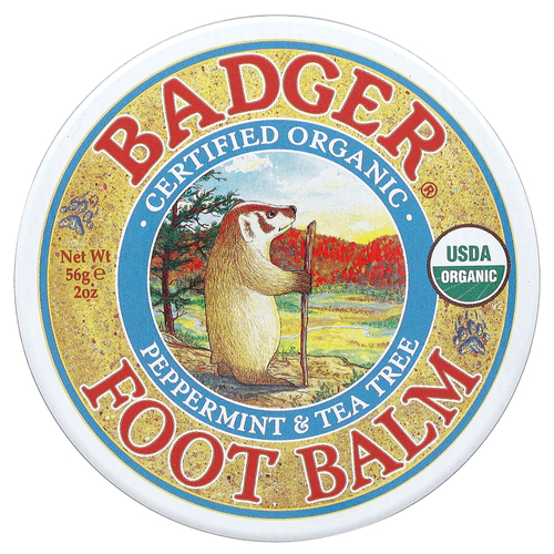 Badger, сертифицированный органический бальзам для ног, перечная мята и чайное дерево, 56 г (2 унции)