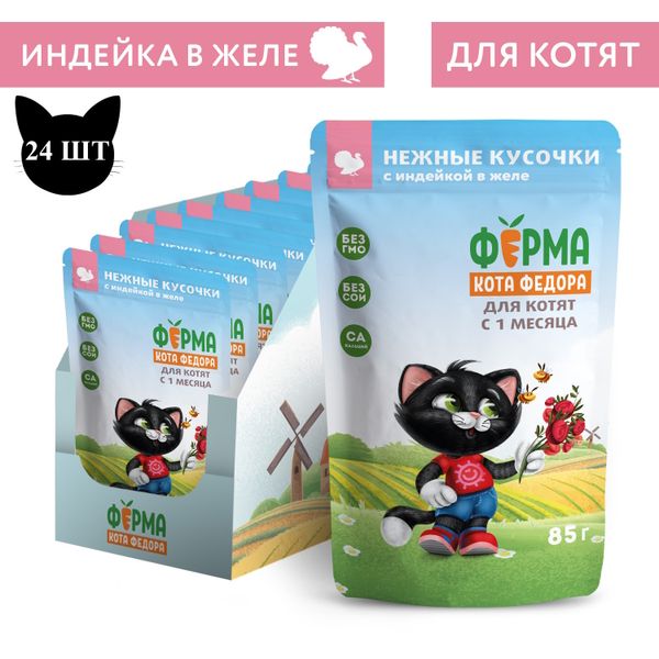 Пауч Ферма кота Фёдора для котят, нежные кусочки в желе с индейкой