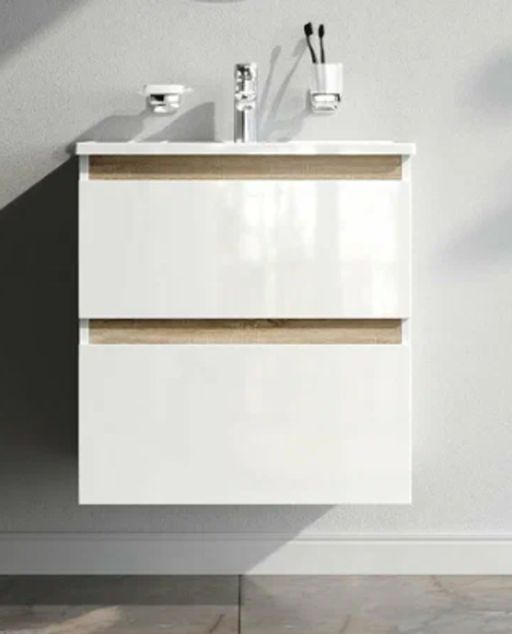 Тумба подвесная с раковиной 60см с 2-мя выдвижными ящиками