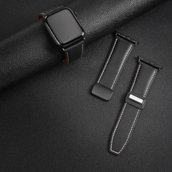 Ремешок из натуральной кожи черного цвета от Dux Ducis для смарт часов Apple Watch 42, 44, 45, 46, 49мм, серия YA Series