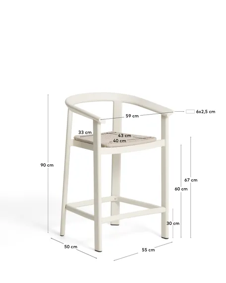 Уличный полубарный стул Erice из алюминия и веревки цвета экрю, 75 см