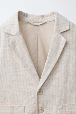 ZARA ЛЬНЯНОЙ ПИДЖАК В ПОЛОСКУ, СВЕТЛО-БЕЖЕВЫЙ