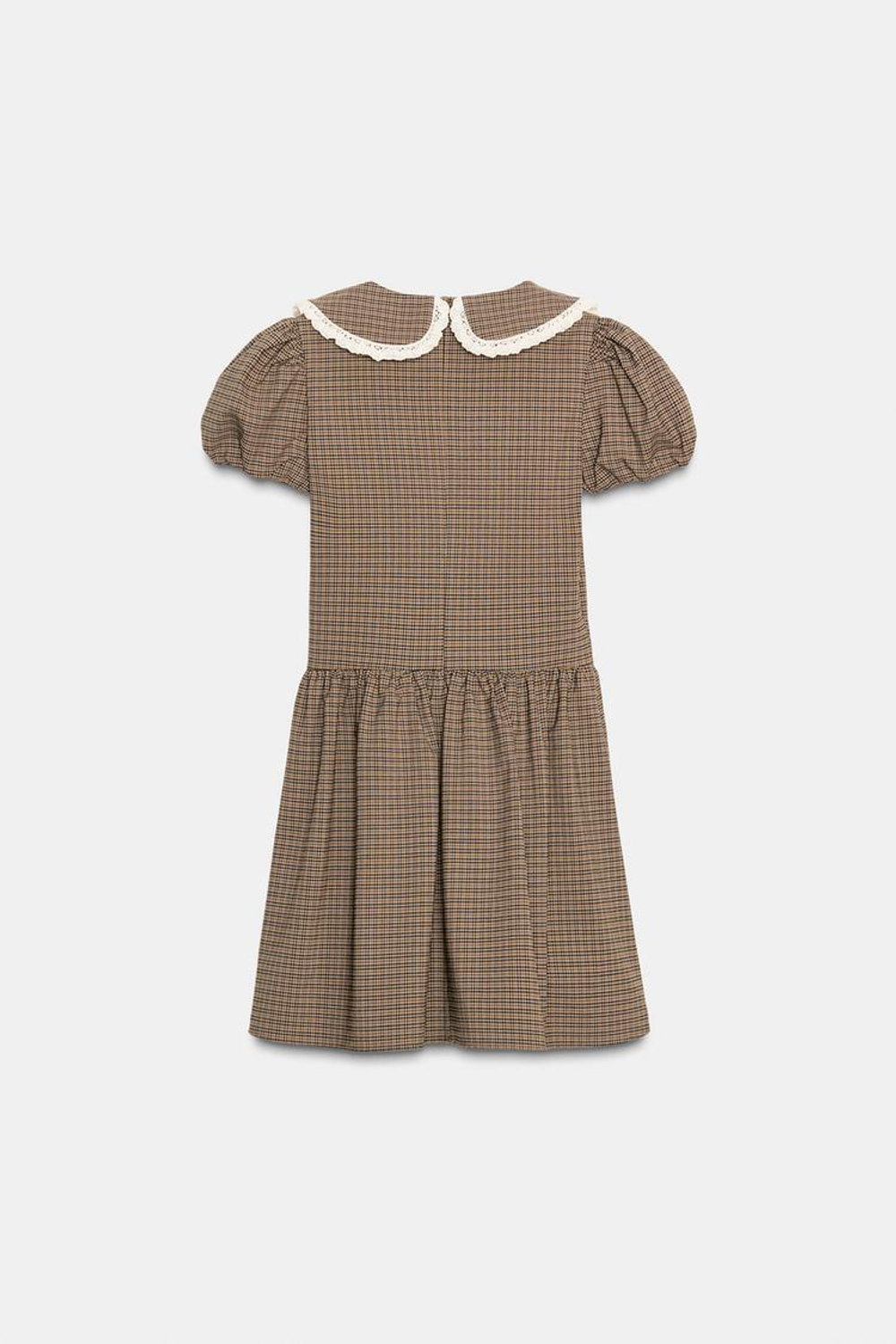 ZARA ПЛАТЬЕ В КЛЕТКУ С КРУГЛЫМ ВОРОТНИКОМ, ОТТЕНКИ КОРИЧНЕВОГО