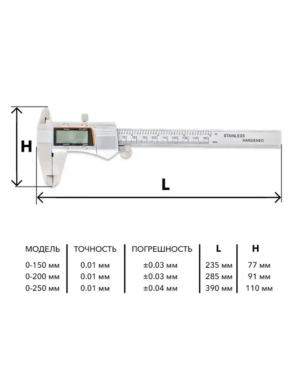 Штангенциркуль электронный металлический с подсветкой цифрового дисплея 0-150 мм