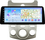 Магнитола для KIA Cerato 2 2008-2013 (кондиционер, рамка серебро) - FarCar монитор 12.3" 2K QLED на Android 14, TS10, CarPlay, 4G SIM-слот