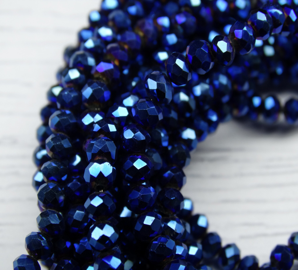БЛ006НН34 Хрустальные бусины "рондель", цвет: синий металлик, размер 3х4 мм, кол-во: 95-100 шт.