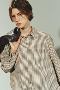 ZARA РУБАШКА REGULAR FIT В КЛЕТКУ, ЭКРЮ/КОРИЧНЕВЫЙ