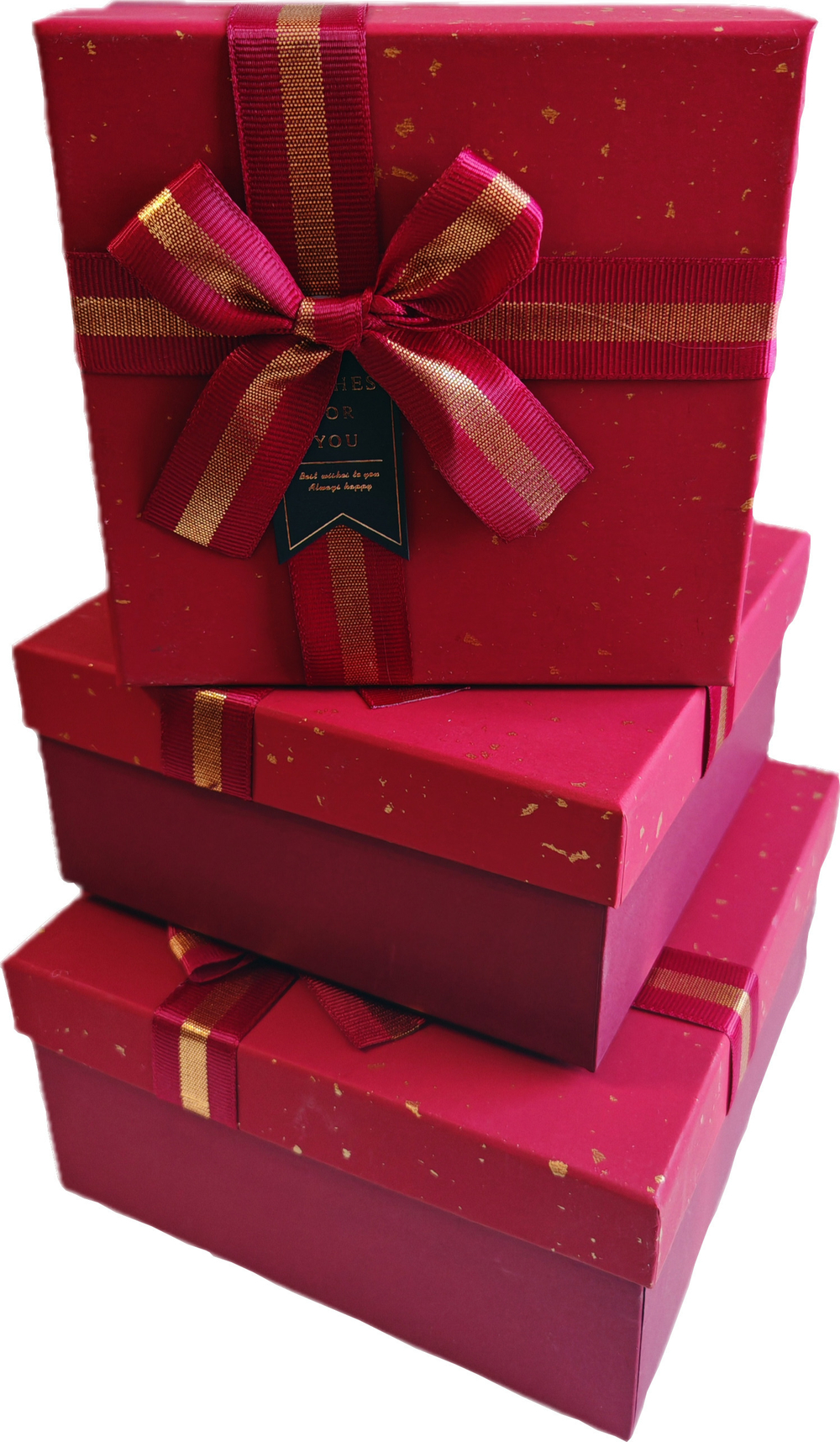 Набор подарочных коробок 3в1 с бантом, красный 15*15*6.5, 17*17*8, 19*19*9.5см