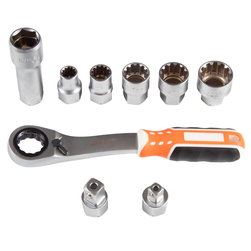 AFFIX (AF01917C) Набор торцевых головок с принадлежностями HEX 19 мм, 10-24 мм, 17 предметов