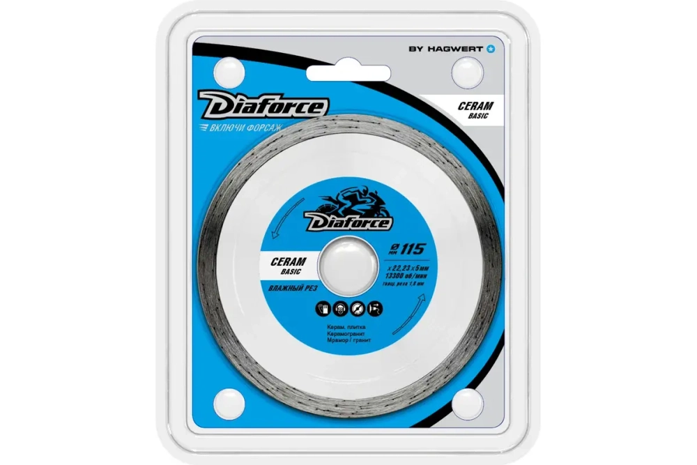 Диск алмазный CERAM BASIC 115х22,23х5x1,8 мм влажный рез DIAFORCE 513115