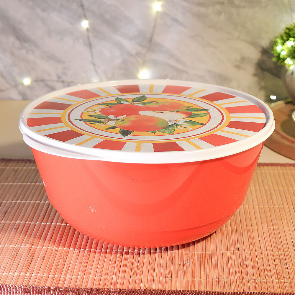 Набор мисок 3шт (1л, 2л, 3л) с крышками "Bergamo" с декором "Сицилия", цвет красный