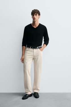 ZARA ДЖИНСЫ STRAIGHT-FIT КЛАССИЧЕСКОГО КРОЯ, ЭКРЮ