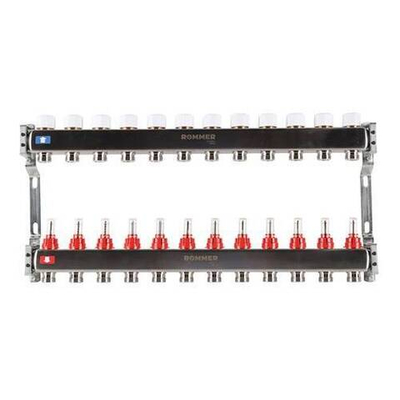 Коллекторная группа для теплого пола ROMMER RMS1200 - 1" на 12 контуров 3/4" EK