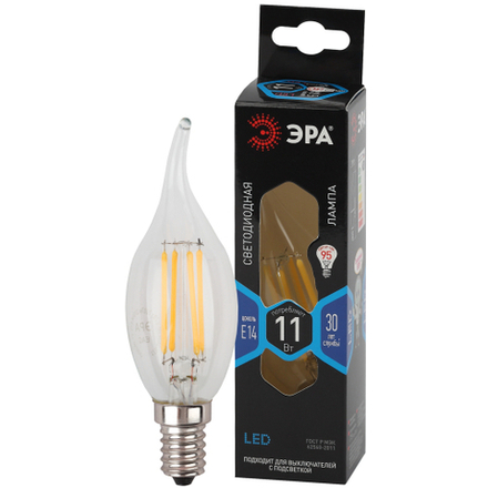Лампа светодиодная ЭРА F-LED BXS-11W-840-E14 11Вт филамент свеча на ветру нейтральный белый свет Е14