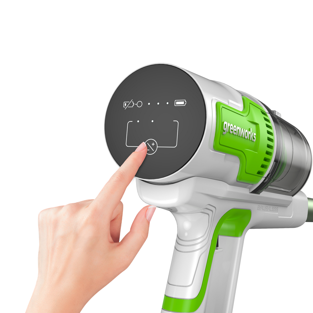 Пылесос вертикальный акк. Greenworks SV24532, 24V, б/щет, 350 Вт, 21 кПа, электрощетка, 3 насадки, LED, белый+зеленый, 1х4Ач и ЗУ (4702007UB)