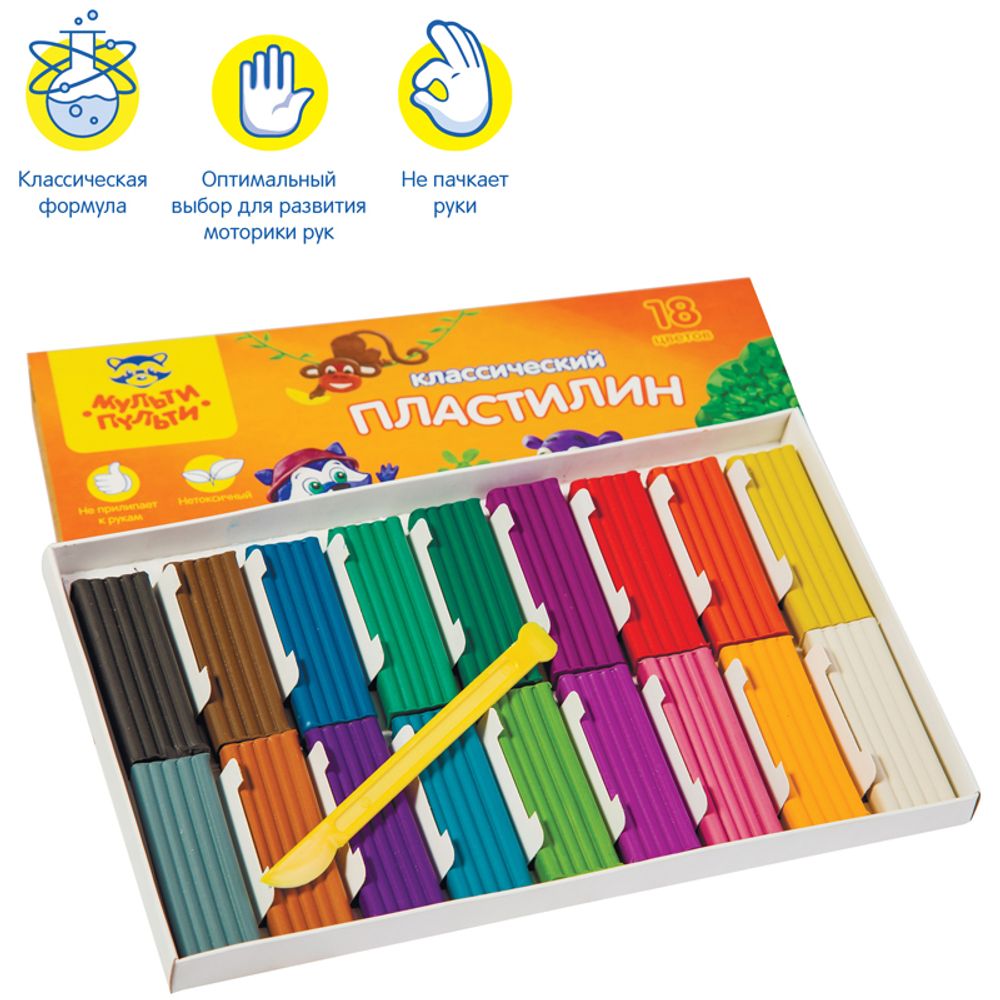 Пластилин 18 цветов Мульти-Пульти Приключения Енота, 360гр, со стеком, картон.упак.