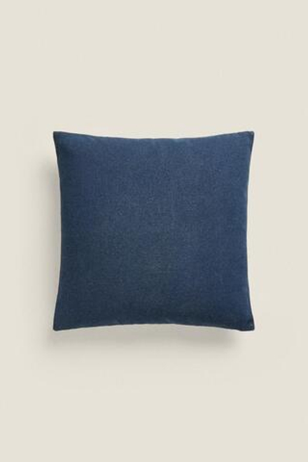 ZARA HOME ОДНОТОННЫЙ ХЛОПКОВЫЙ ЧЕХОЛ ДЛЯ ДЕКОРАТИВНОЙ ПОДУШКИ, СИНИЙ