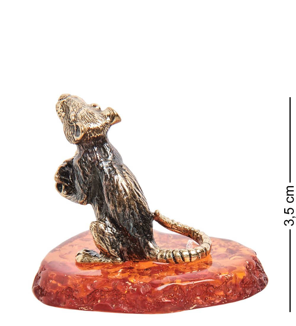 Народные промыслы AM-1671 Фигурка «Крыс с долькой сыра» (латунь, янтарь)