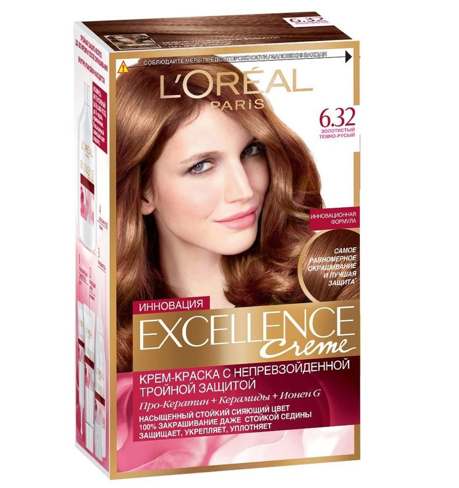 L&#39;Oreal Paris Краска для волос Excellence-Crème,тон №6.32, Золотистый темно-русый, 48 мл