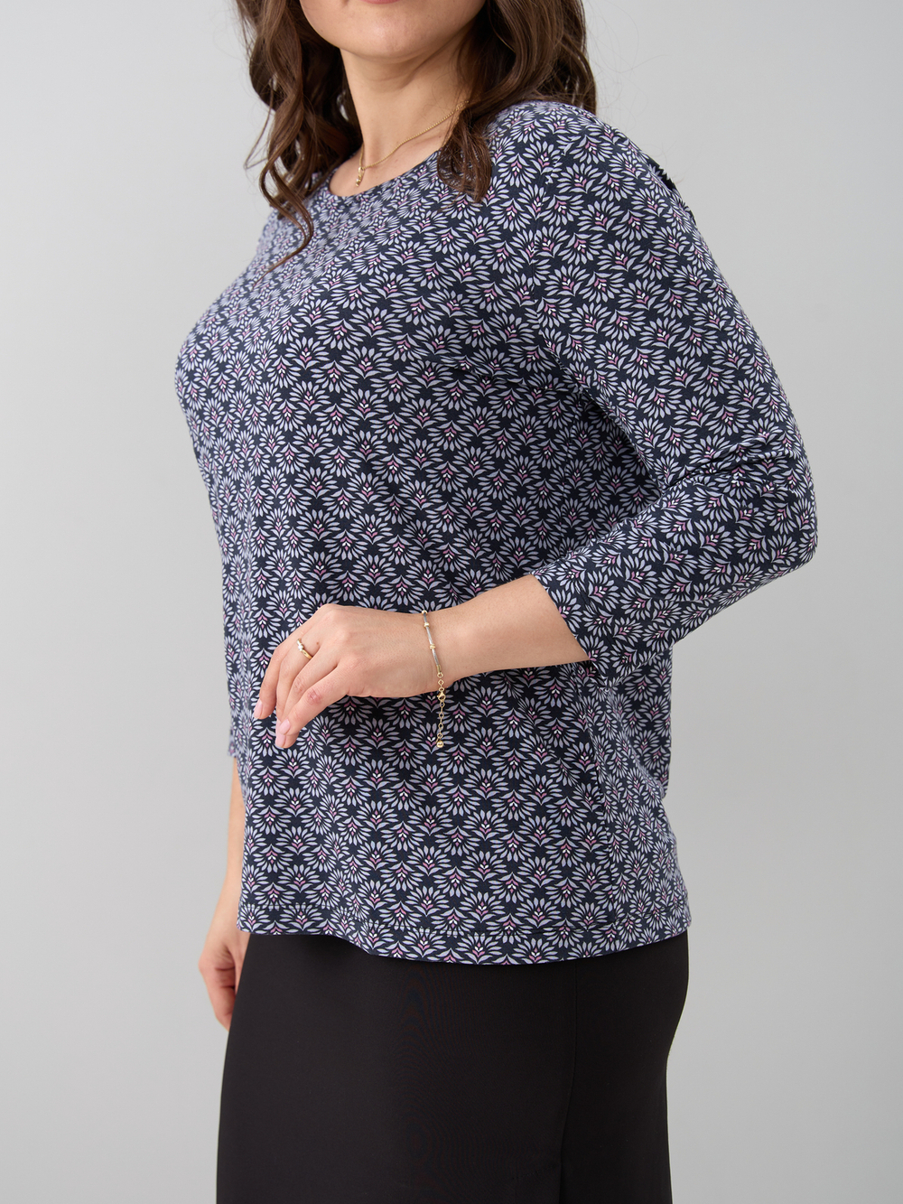 Лонгслив ЛНв-306/графит-цветочныйорнамент