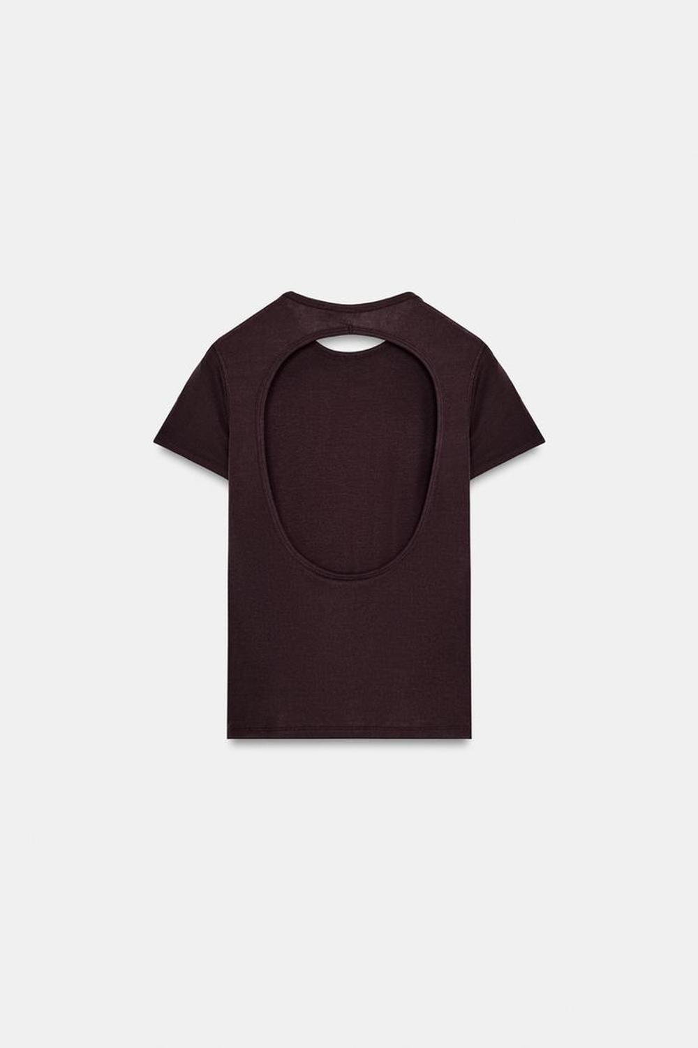 ZARA ФУТБОЛКА С ВЫРЕЗОМ НА СПИНЕ, ТЕМНО-КОРИЧНЕВЫЙ
