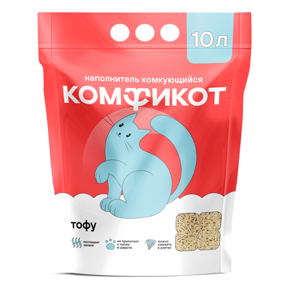 КОМФИКОТ Наполнитель тофу комкующийся без аромата, 10 л