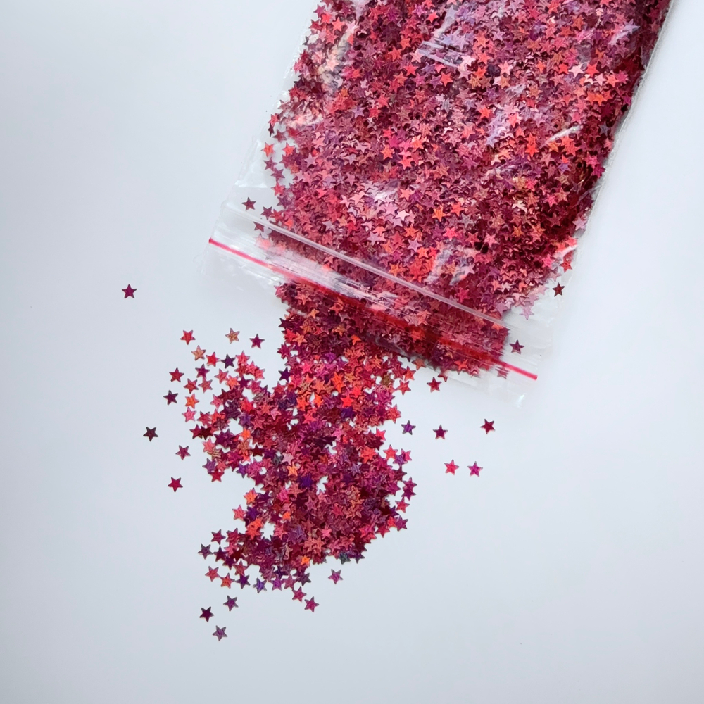 Блестки на развес в пакетиках звездочки красные 10 гр