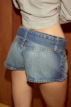 ZARA ДЖИНСОВЫЕ ШОРТЫ TRF С РЕМНЕМ, СИНИЙ