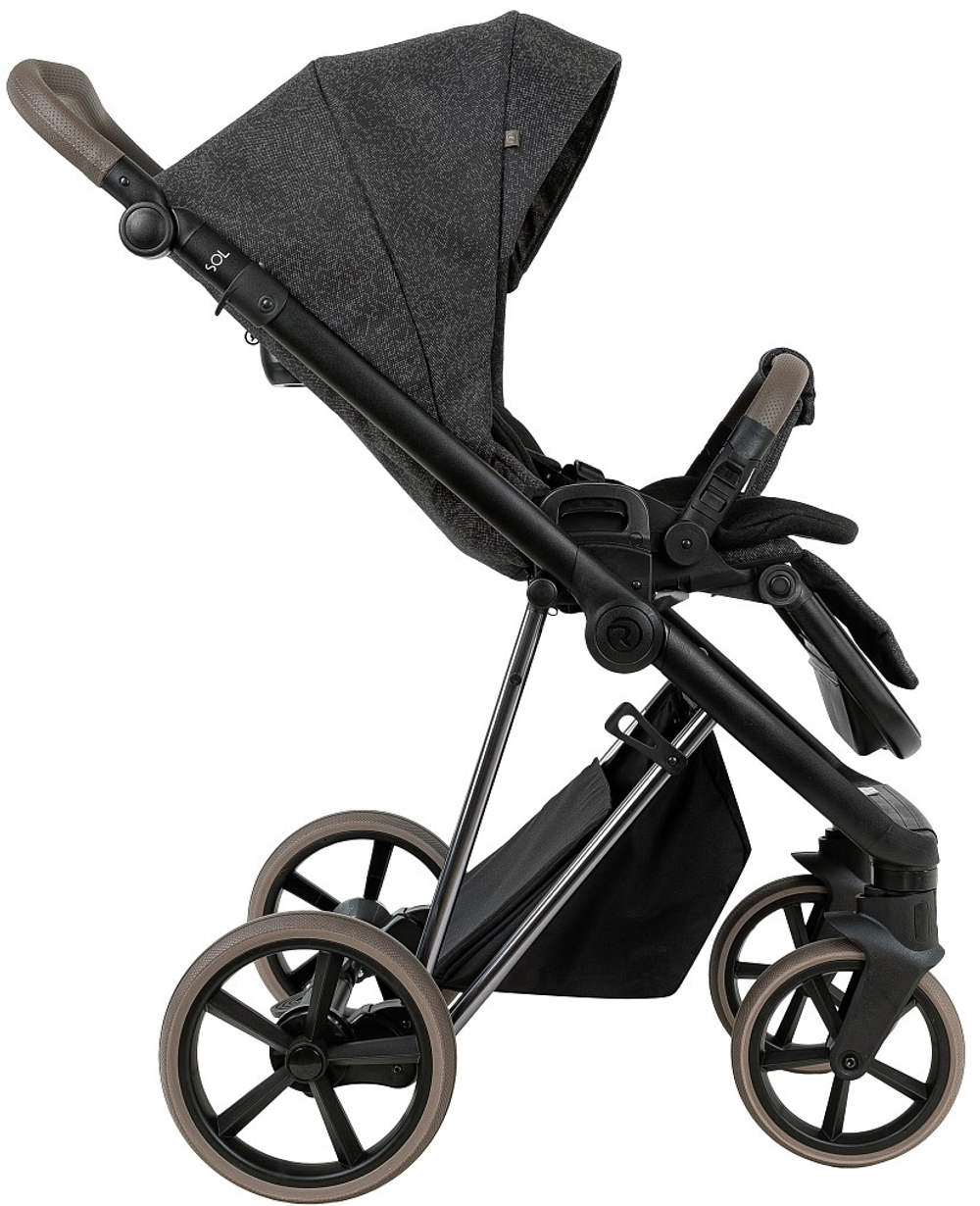 Детская коляска Roan Sol Vintage Luxury 2.0 3 в 1 с автокреслом Pituso Baesa Pro Black PIX/55/D Pixel/Dark/Nickel/руч.Cappuccino