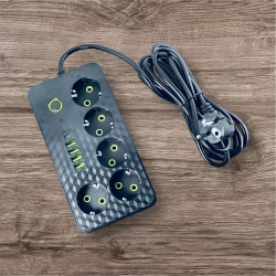 Удлинитель сетевой 3 м / Сетевой фильтр 5 розеток, 4 USB порта, 1 type-C, черный