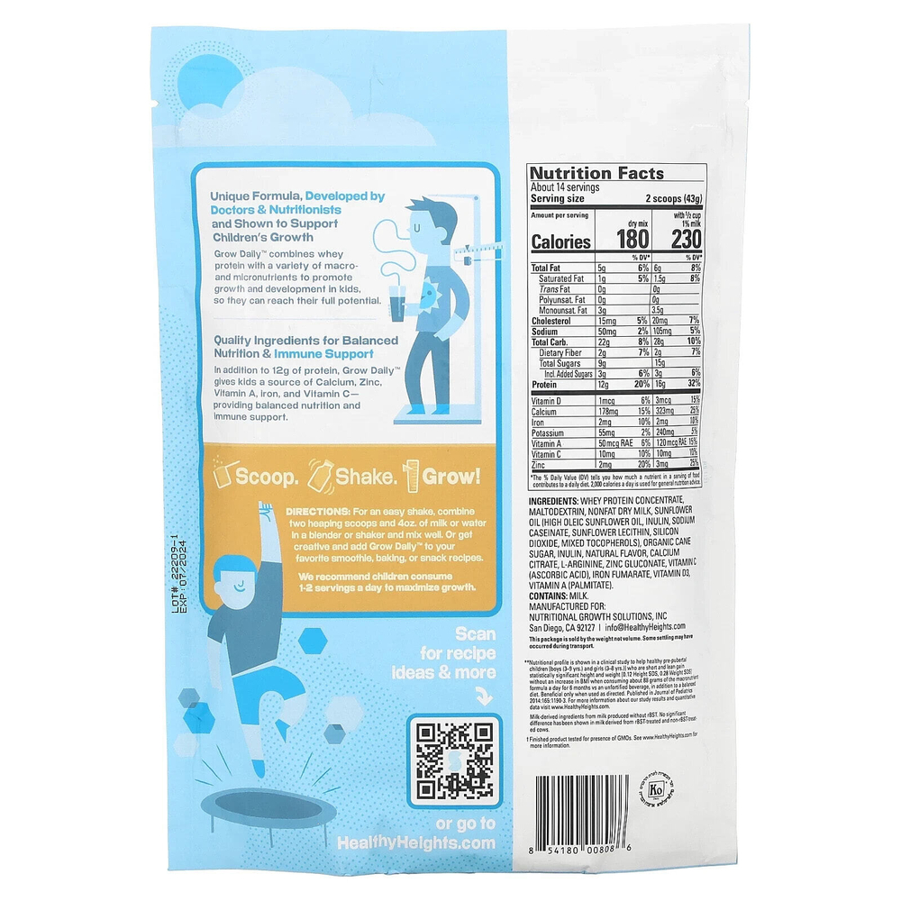 Grow Daily, Whey Protein & Nutrition Mix, For Kids 3+, Vanilla, 21.7 oz (616 g)
