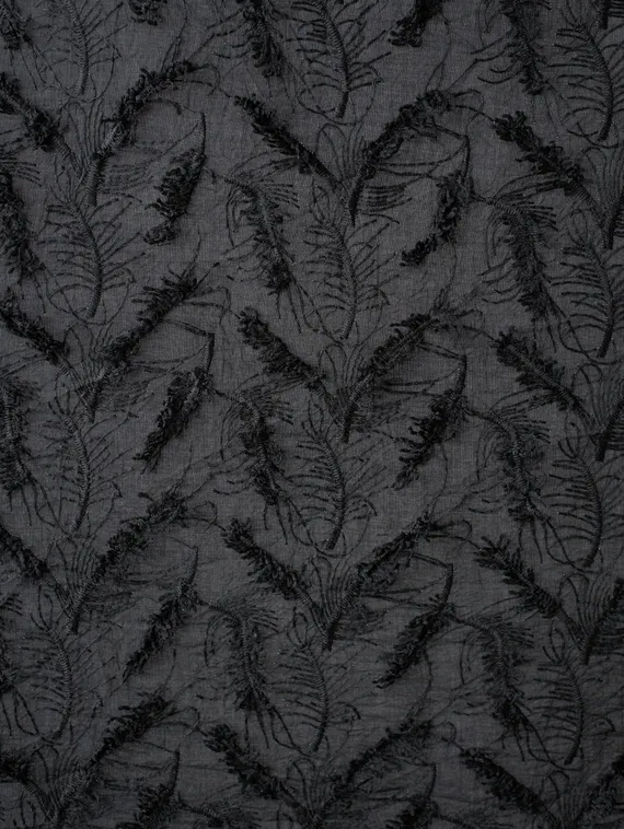 Ткань хлопок " вышивка перья" суперобъем, Китай, черный