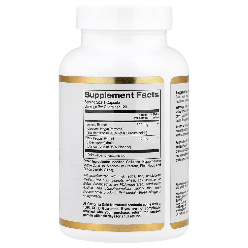 California Gold Nutrition, Curcumin C3 Complex®, комплекс куркумина из куркумы с экстрактом чёрного перца BioPerine®, повышенная биодоступность, 120 растительных капсул