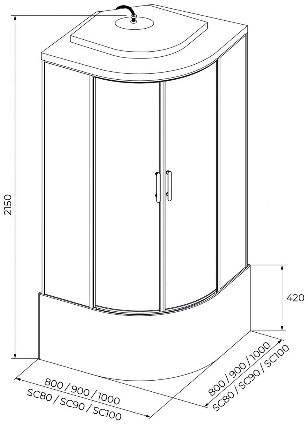 Душевая кабина IVA SC80CT 800*800*2150 высокий  поддон, тонированое стекло