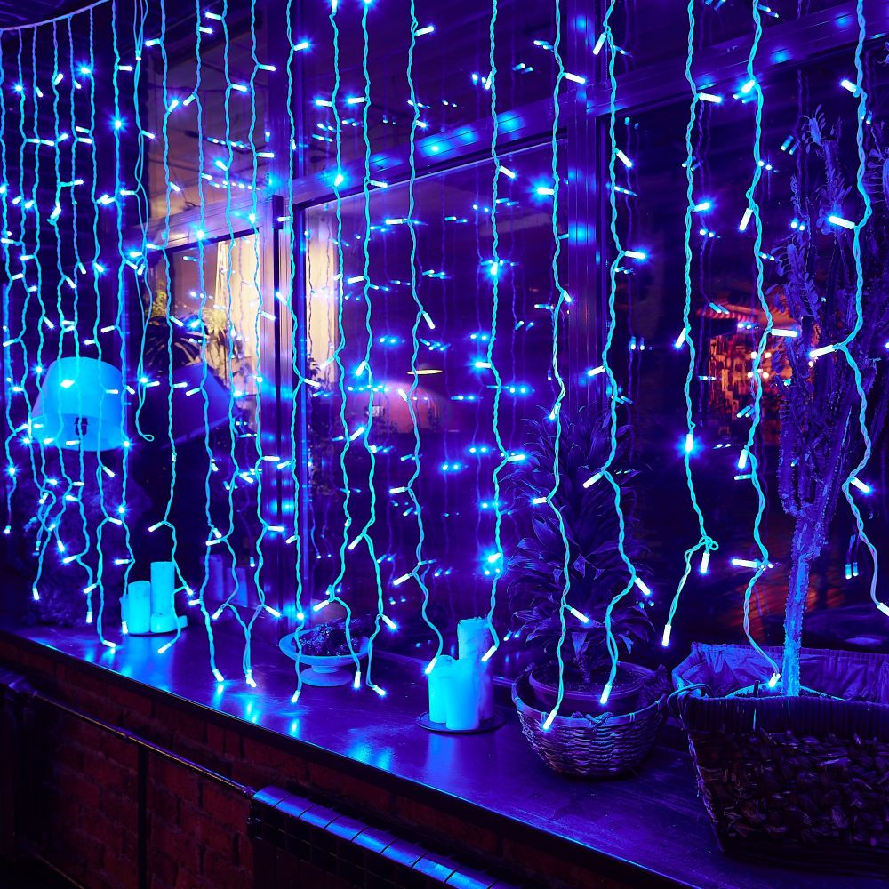 ULD-C2030-240-TWK BLUE IP67 Занавес светодиодный с эффектом мерцания. 3х2м. Соединяемый. 240 светодиодов. Синий свет. Провод белый. TM Uniel.