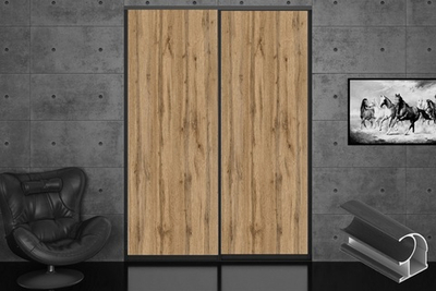 Дверь-купе 2650*600(700,800,900) мм, черный велюр, Дуб Вотан LAMARTY