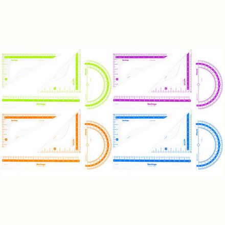 Набор геометрический малый 4пр. (треуг.2шт, лин.15см, транспортир) прозрач., Berlingo Color 30104