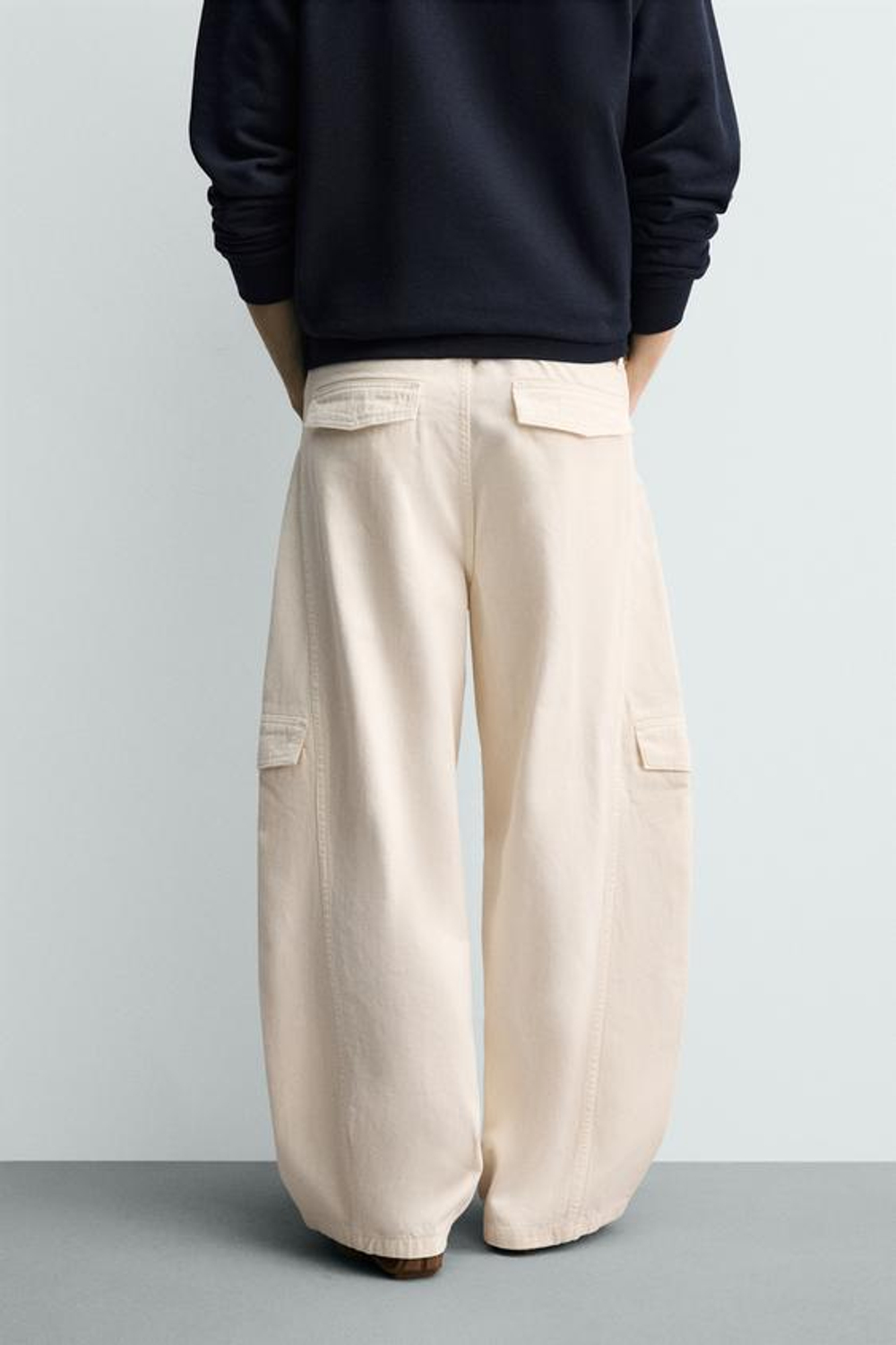 ZARA БРЮКИ КАРГО BAGGY FIT СО ШВАМИ, ЭКРЮ