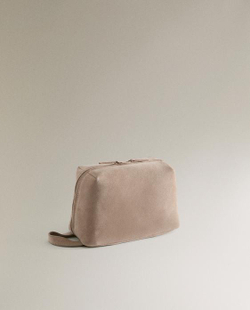 ZARA HOME КОСМЕТИЧКА СРЕДНЕГО РАЗМЕРА ИЗ РАЗДЕЛЕННОЙ КОЖИ, ЭКРЮ