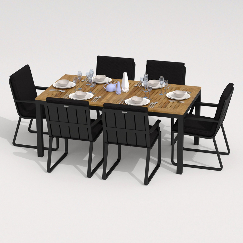 Обеденная группа Ideal Patio ТЕЛЛА  АЛЬБА  каркас карбон, стол тик 180, ткань черная