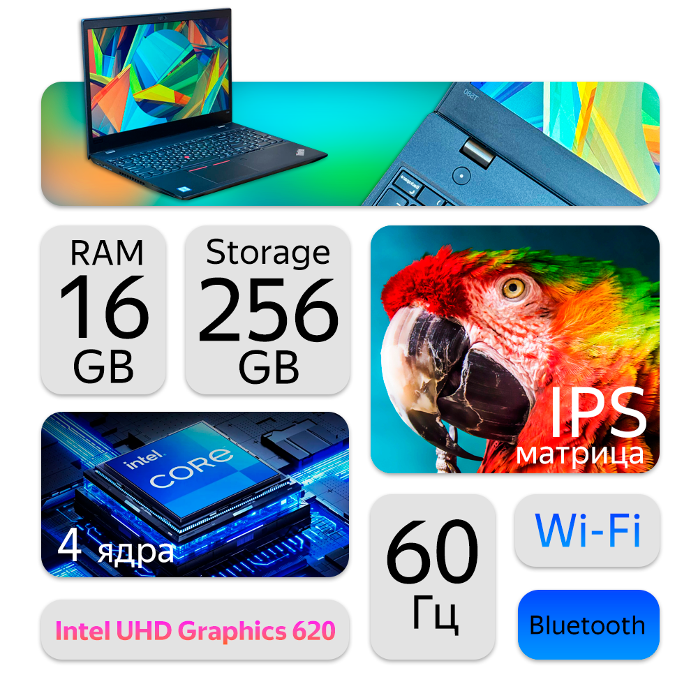 15.6" Ноутбук Lenovo ThinkPad T580 (1920x1080, Intel Core i7-8650U, RAM 16ГБ, SSD 256ГБ, Intel UHD Graphics 620, Win 10 Pro)
