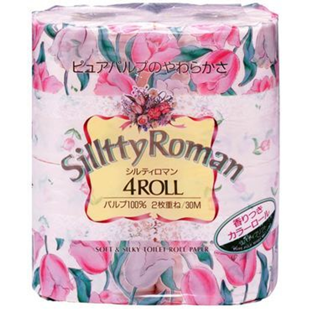 Бумага туалетная 2-х слойная с ароматом цветов 30 м 4 рулона Shikoku Tokushi Silltty Roman